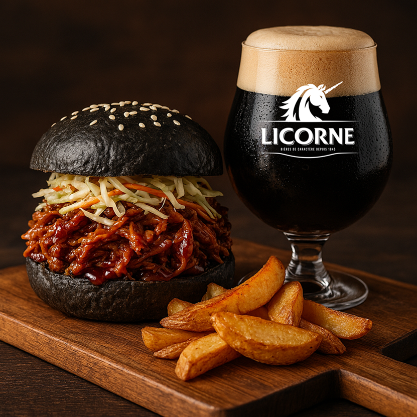 Black Burger au pulled pork & Licorne Black